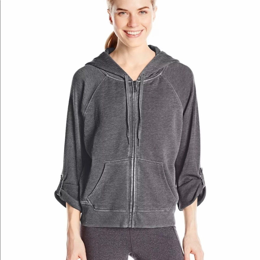 Calvin Klein Womens Velour Zip-Up Hoodie Jacket, Slate Grey 2X